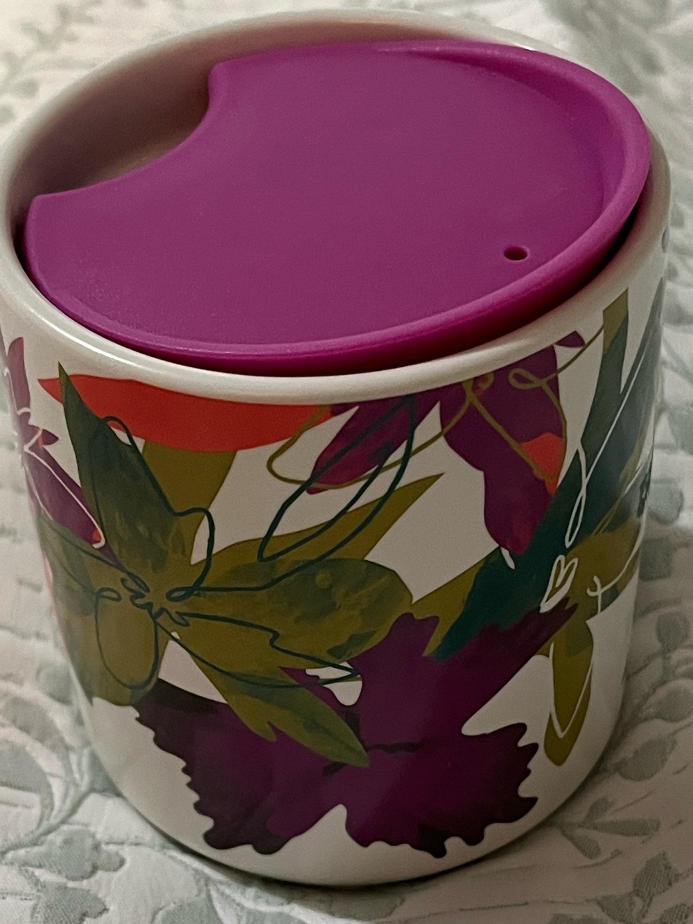 Starbucks Floral Ceramic 8oz Mug with Magenta Lid